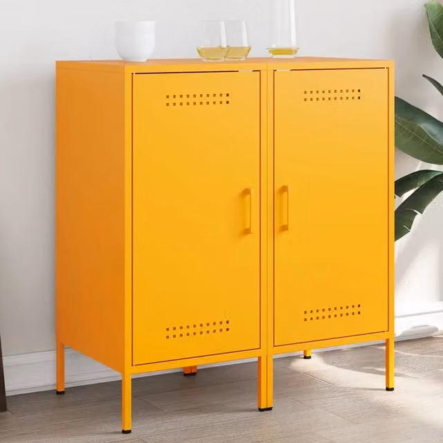Set di 2 Credenze vidaXL in Metallo Giallo Opaco L/P/H: 36 x 20 x 79 cm
