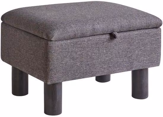 Pouf Unyqoos® con spazio contenitore – rivestito in lino, gambe in legno, imbottito in schiuma, antiscivolo, capacità fino a 100 kg, altezza media, ideale per soggiorno e camera da letto