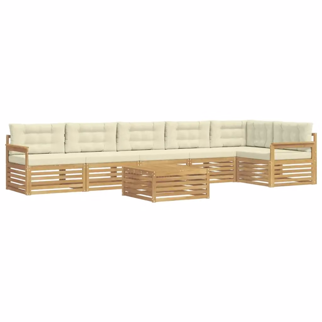Set di divani da esterno a L con tavolino vidaXL in legno di acacia, 7 pezzi, Bianco e Beige – 2