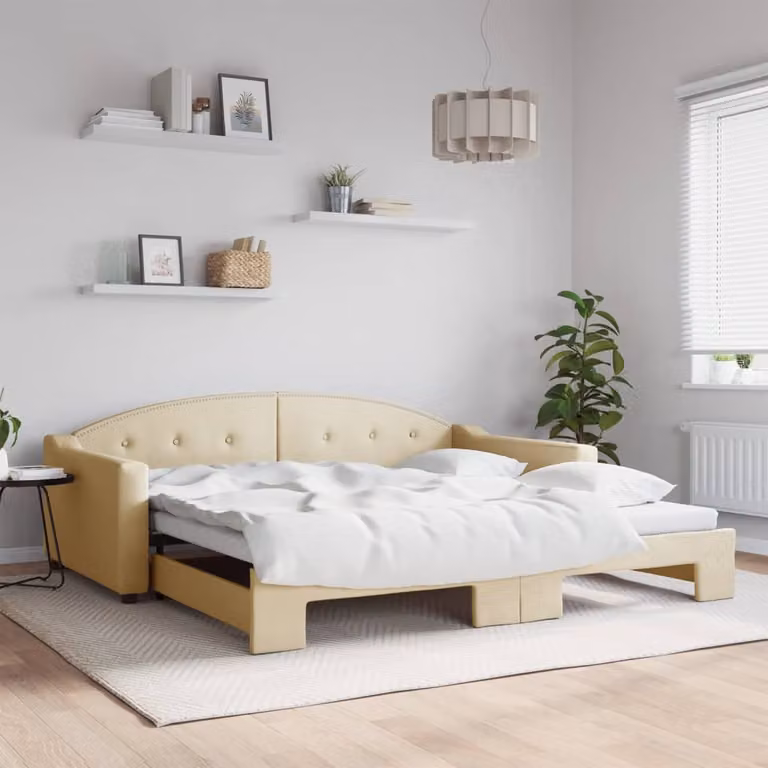 vidaXL Divano Letto con Letto Estraibile in Tessuto Beige L/P/H: 100 x 200 cm