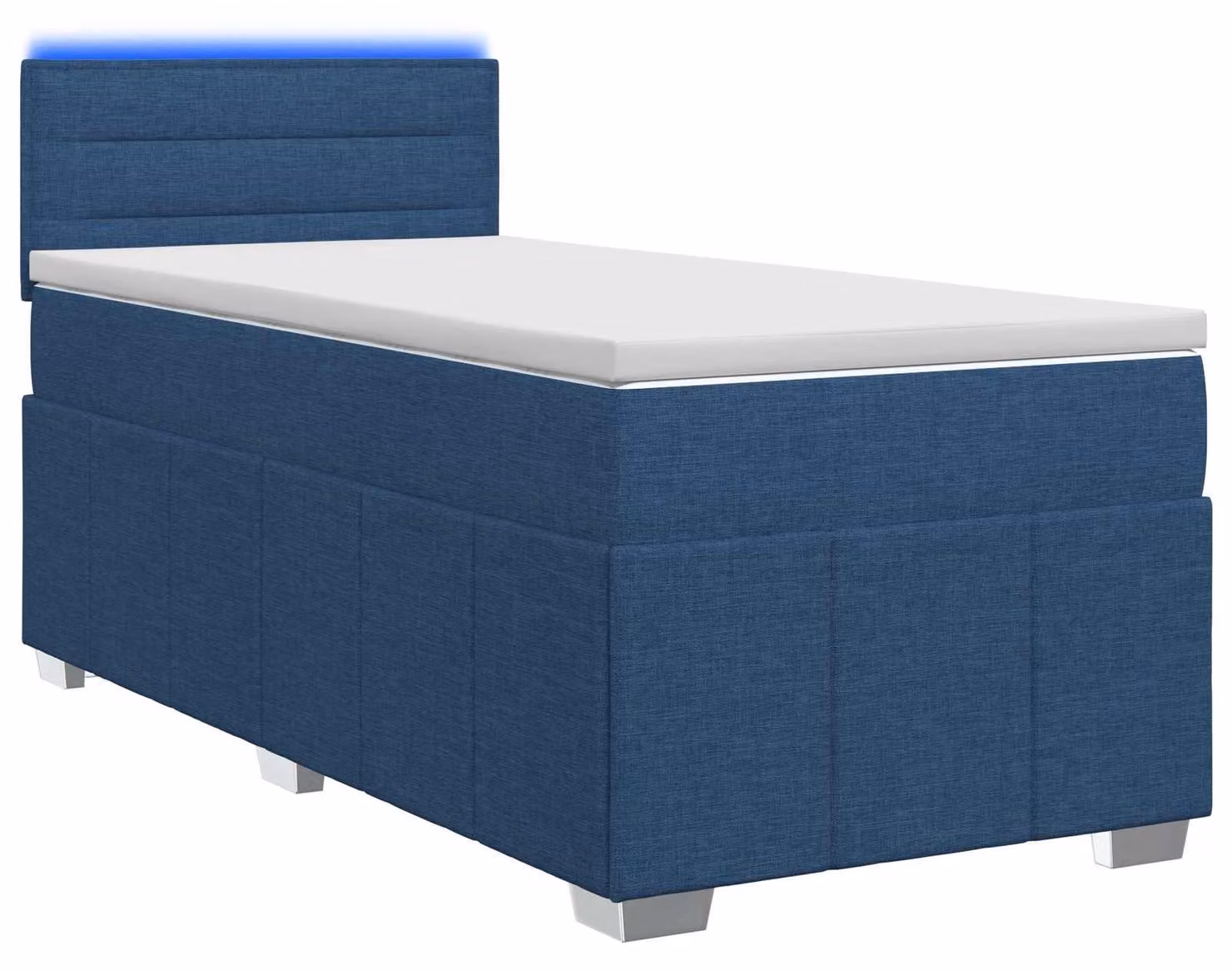 Letto a molle insacchettate con materasso e testata in tessuto blu 100 x 200 cm
