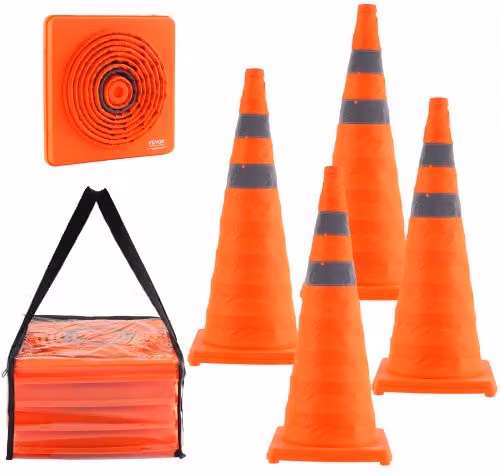 Set di 4 coni stradali riflettenti VEVOR arancioni con borsa da trasporto, altezza: 70 cm