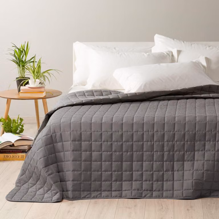 Copripiumino trapuntato, design moderno, tinta unita, per letto singolo, colore grigio, 100% poliestere