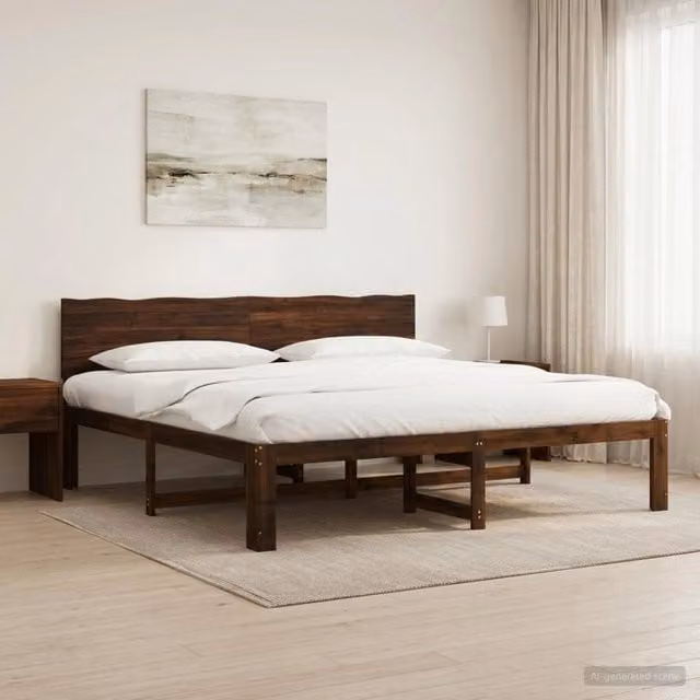 Letto matrimoniale moderno vidaXL in legno di acacia marrone con testiera L/P/H: 205.5 x 184.0 x 140.0 cm – 1