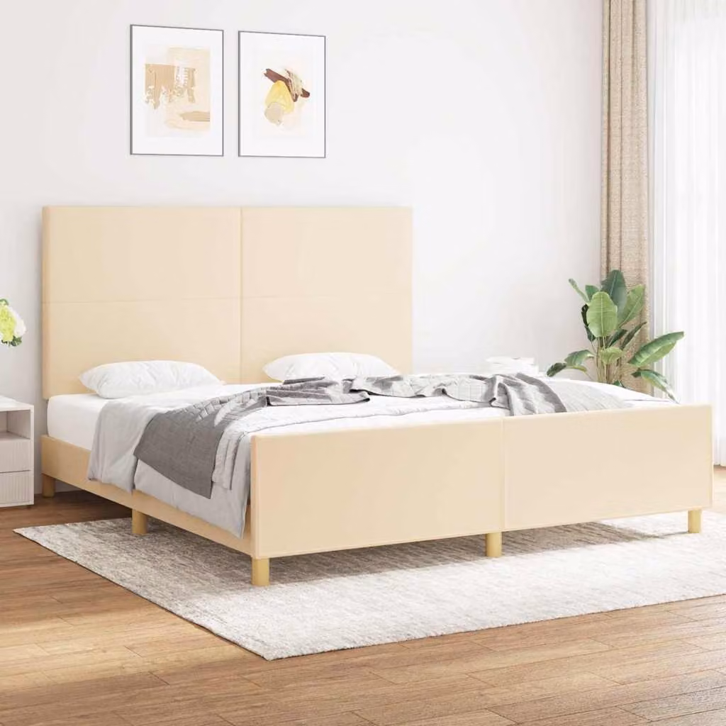vidaXL Giroletto senza Materasso Beige in Tessuto e Legno di Larice L/P/H: 186 x 180 x 203 cm