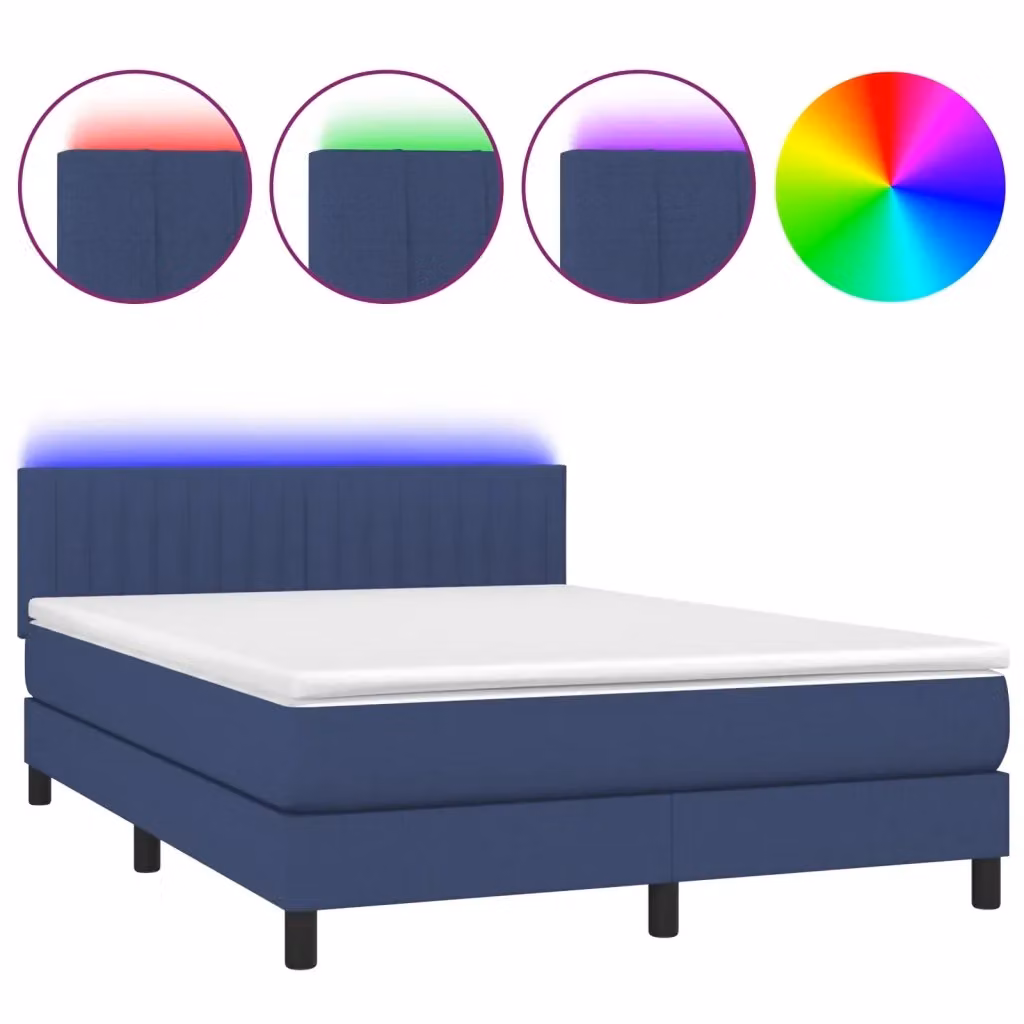 Letto a molle con materasso vidaXL in tessuto blu e bianco con illuminazione LED sottostante e porta USB, L/P/H: 144 x 203 x 88 cm – 2
