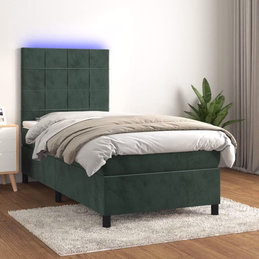 Maison Exclusive - Letto a Molle con Materasso e LED Verde Scuro 100x200cm Velluto