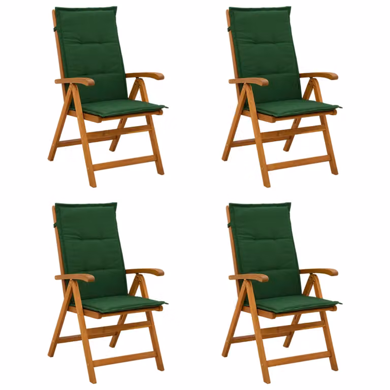 Set di 4 sedie da giardino reclinabili vidaXL in legno di acacia naturale con cuscini inclusi