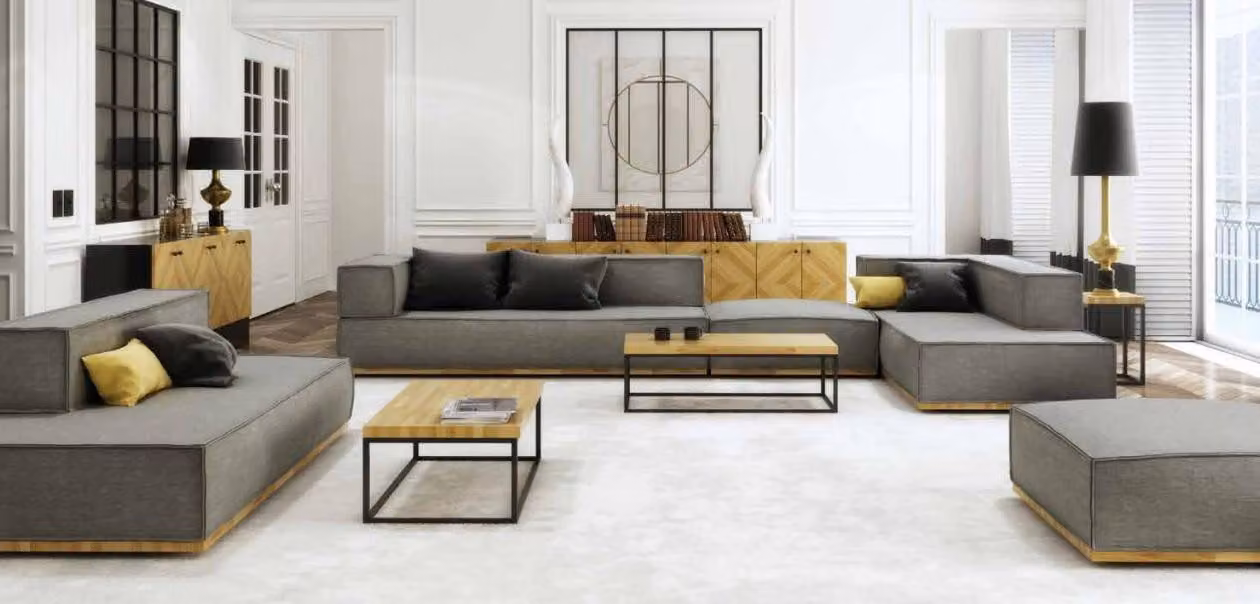 Ecksofa L-Form Luxus Garnitur Sofa Stoff Sofas Polster Sitz Eck Modern Grau