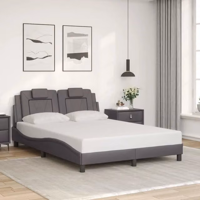 Giroletto Viana senza Materasso-Struttura Letto Grigio 140x200 cm in Similpelle