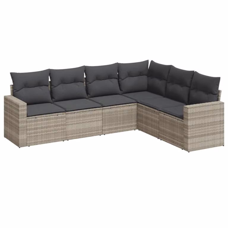 Set Divano da Giardino 6pz con Cuscini Grigio Chiaro Polyrattan