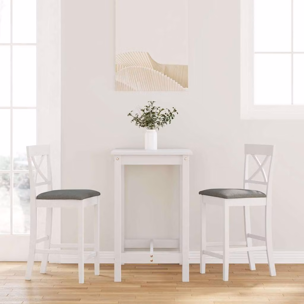 Set di 2 sgabelli da bar vidaXL con cuscini in legno di Hevea e tessuto, colore bianco e grigio