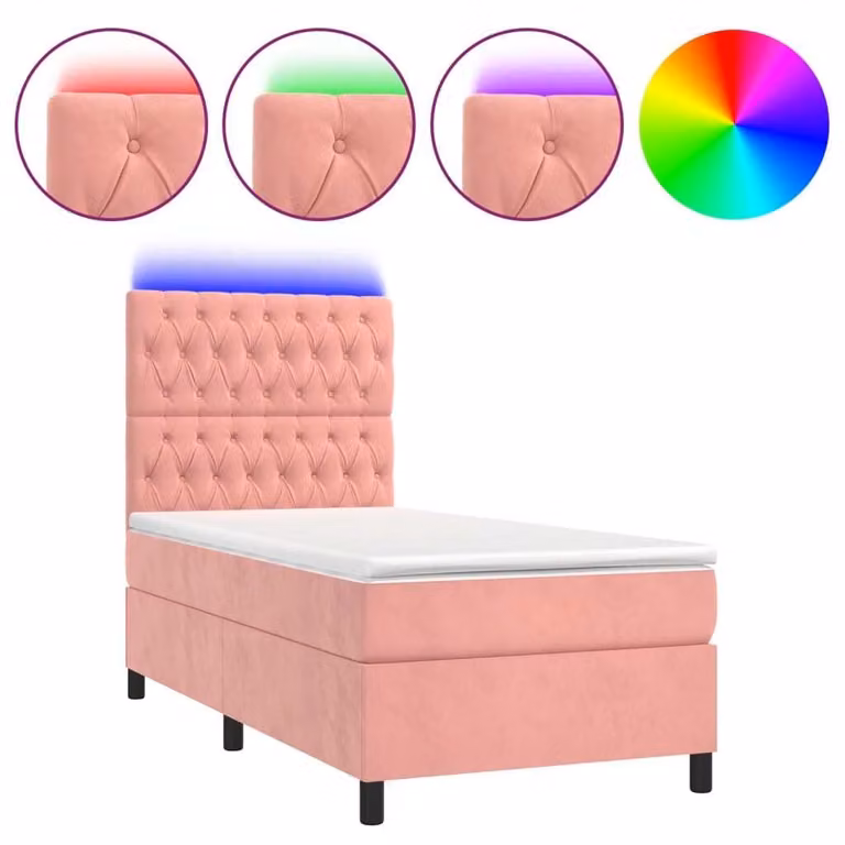 Letto a Molle con Materasso e LED Rosa 80x200 cm in Velluto
