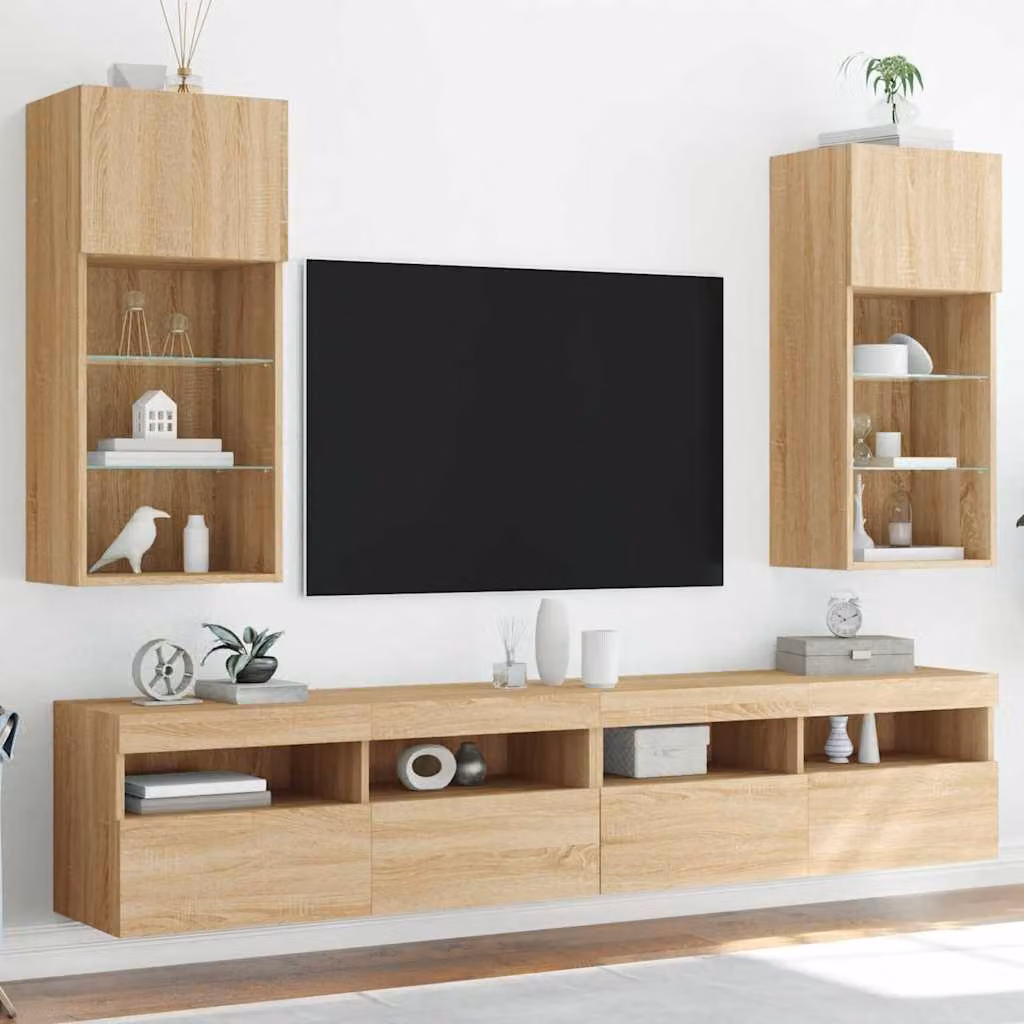 Set di 2 mobili TV moderni vidaXL con luci LED integrate in rovere, L/P/H: 40,5 x 30 x 90 cm
