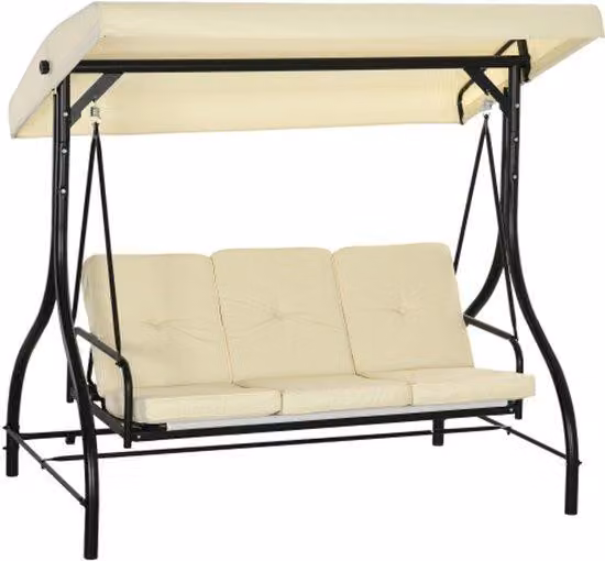 Set da giardino 2 in 1 con illuminazione, divano a 3 posti con tettuccio parasole regolabile, set da giardino con panca, portata fino a 240 kg, sedia da giardino per giardino e terrazza, 195 x 117 x 175 cm, beige