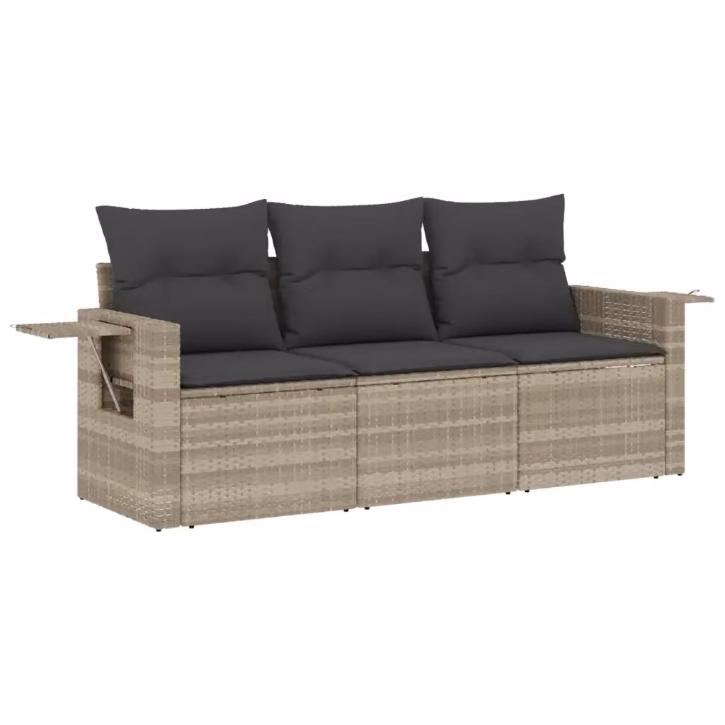 Set Divano da Giardino 3 Pezzi vidaXL in Polyrattan Grigio con Cuscini e Tavolino – 2