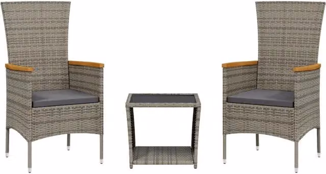 Set da Pranzo da Giardino 3 pz | Set Salotto da Giardino con Cuscini in Polyrattan Grigio