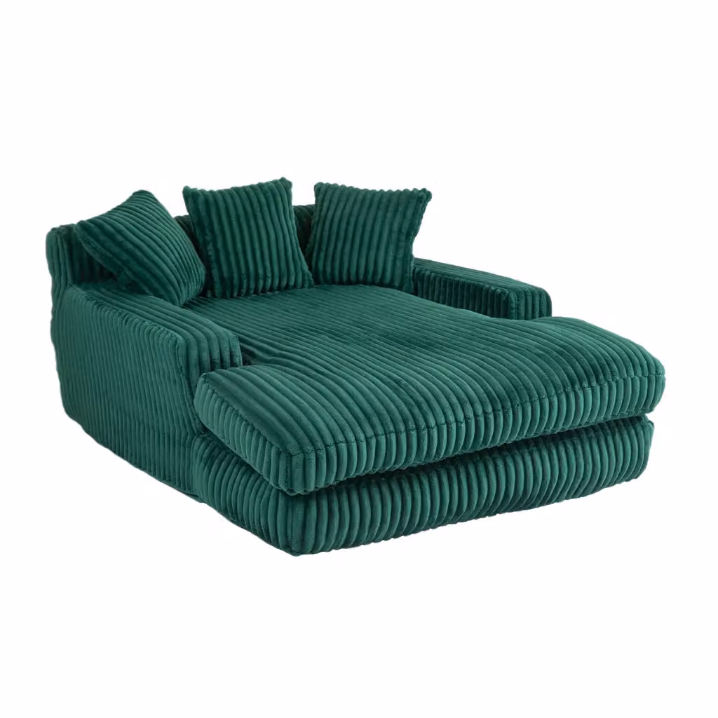 Chaise Longue da Pavimento Chicfurn in Velluto a Coste Verde con 3 Cuscini, Design Ergonomico a L, L/P/H: 125 x 155 x 63 cm – 2