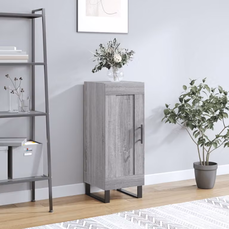 Credenza moderna vidaXL in legno e metallo, Grigio, L 34,5 cm x P 34 cm x H 90 cm
