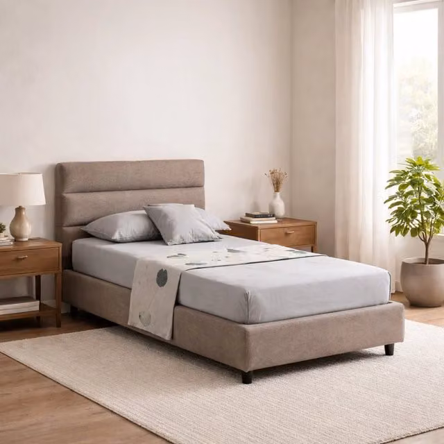Letto Singolo Brez Grigio Tortora e Beige con Rivestimento Sfoderabile Made in Italy L/P/H: 190 x 80 cm