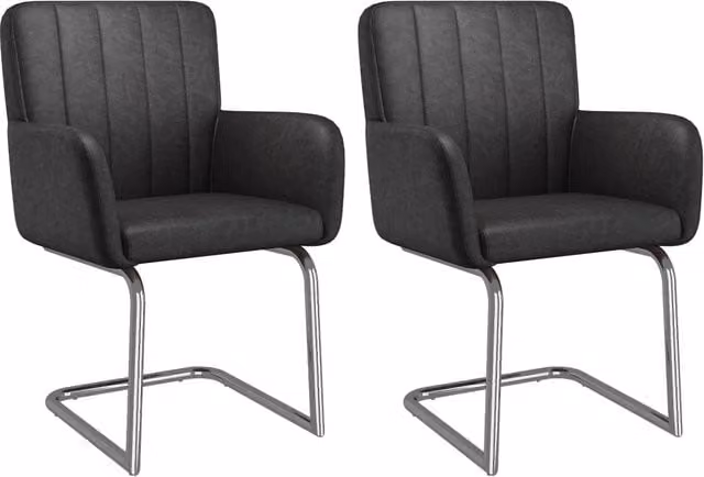 Set di 2 sedie da pranzo 57x46x86 cm in PU nero con braccioli