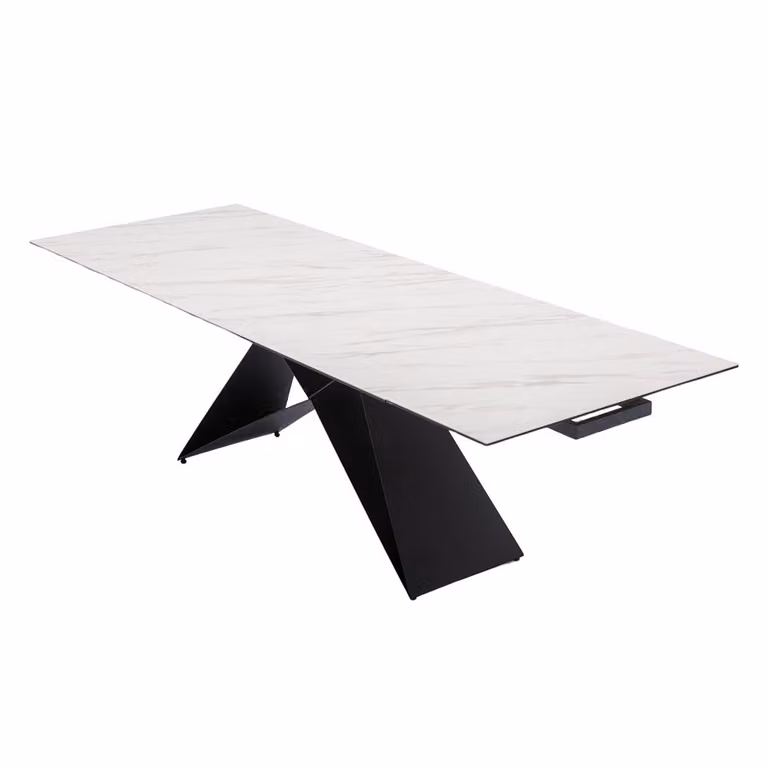 Tavolo da pranzo allungabile GEODI, bianco, 180/260x90x76 cm, Vetroceramica e vetro, gambe in metallo, carico massimo 50 kg