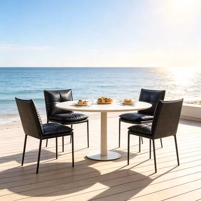 Set di 4 sedie da pranzo FOLYNA in similpelle cerata nera con schienale imbottito e struttura in metallo L/P/H: 48 x 55 x 87 cm