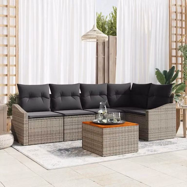 Set Divano da Giardino a L vidaXL in Polyrattan Grigio con 6 Pezzi e Tavolino da Caffè
