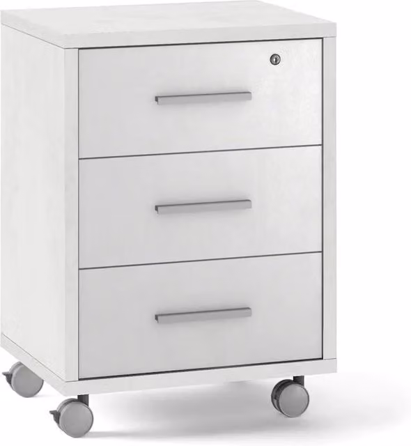 Cassettiera SARMOG con 3 cassetti su ruote, colore bianco opaco, L: 51 cm, P: 41 cm, H: 71 cm