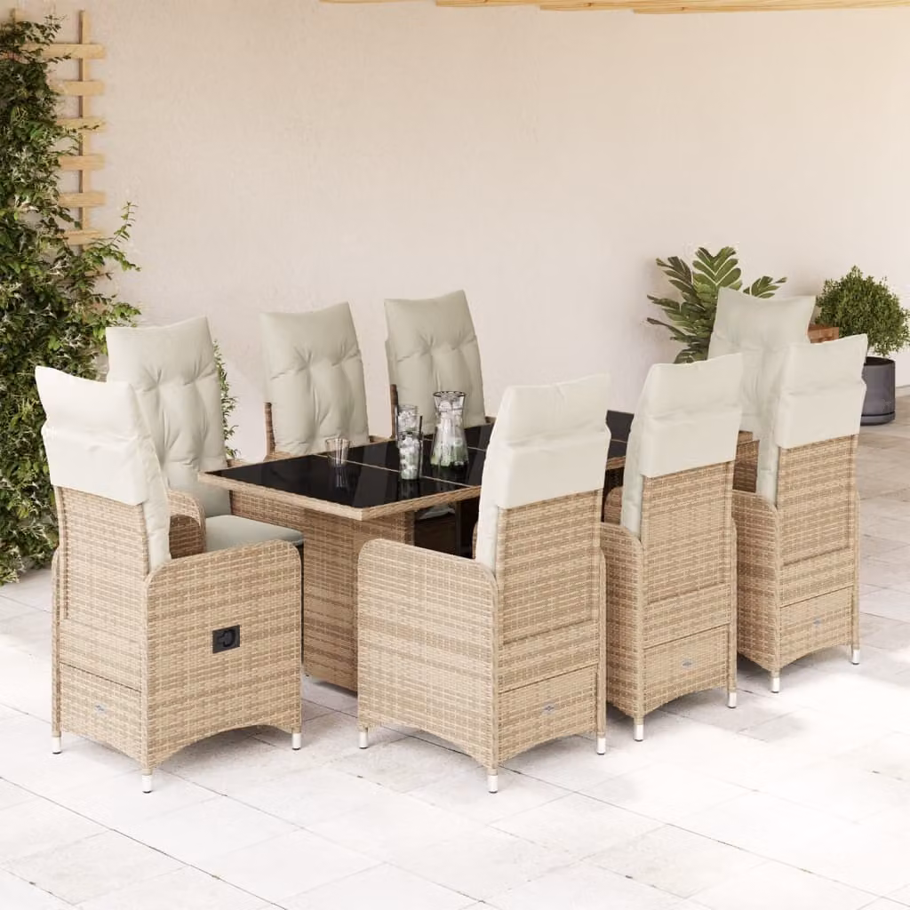 Maison Exclusive - Set da giardino bistrot 9 pezzi con cuscini in polyrattan beige