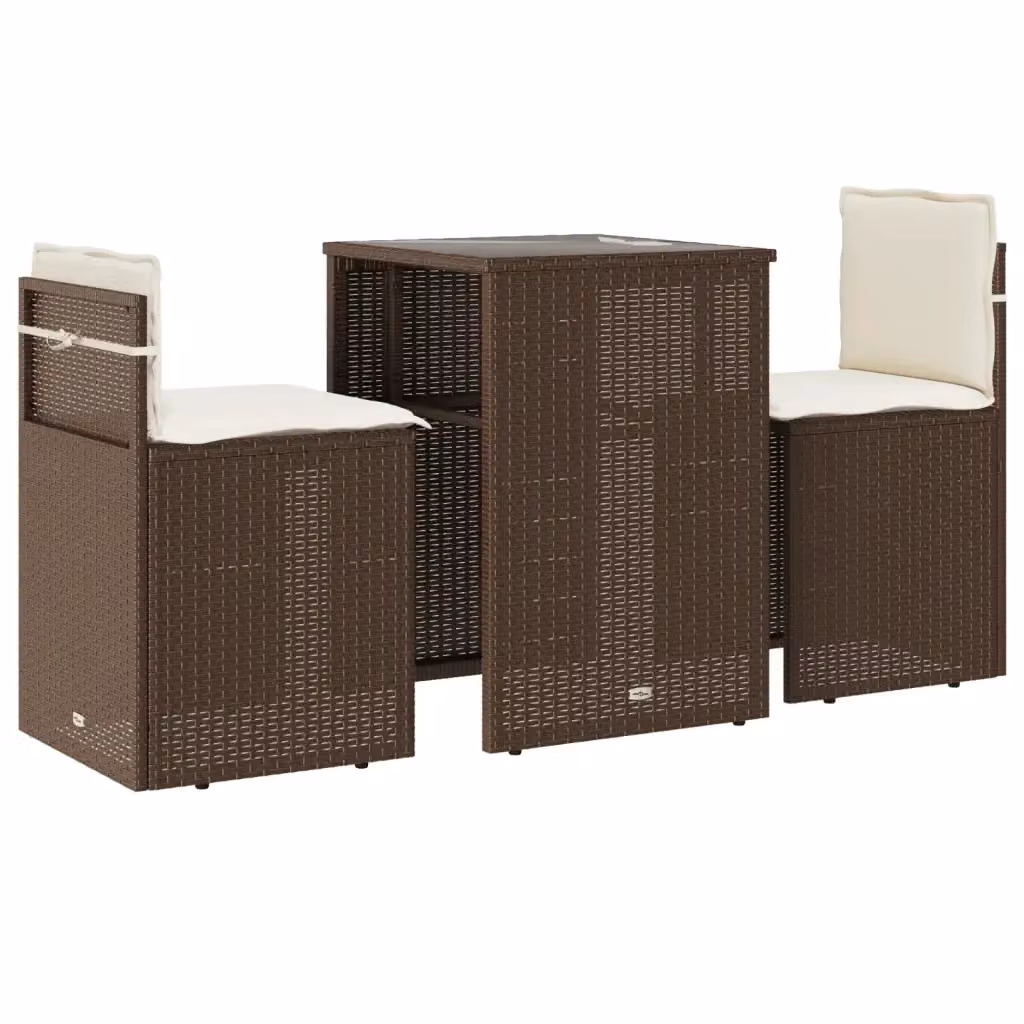 Set Bistrò vidaXL da 3 pezzi in Polyrattan Marrone e Bianco con Piano in Vetro per Giardino e Balcone – 2