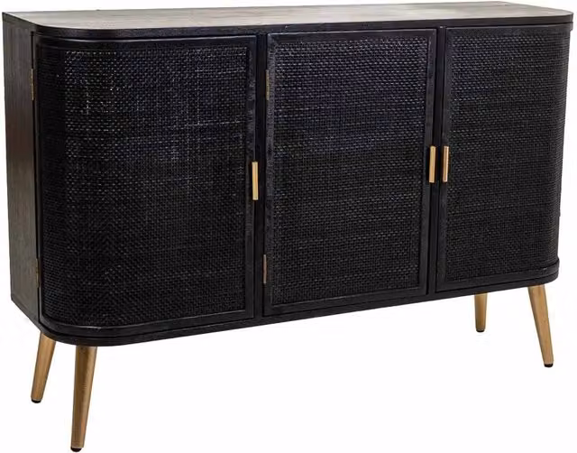 Credenza in legno laccato nero e griglia 118x37x80h