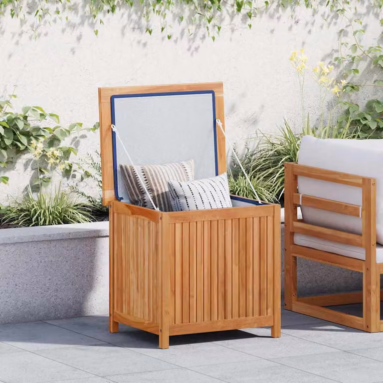 vidaXL Baule da Giardino in Legno Massello di Teak Marrone L: 60 cm, P: 50 cm, H: 58 cm