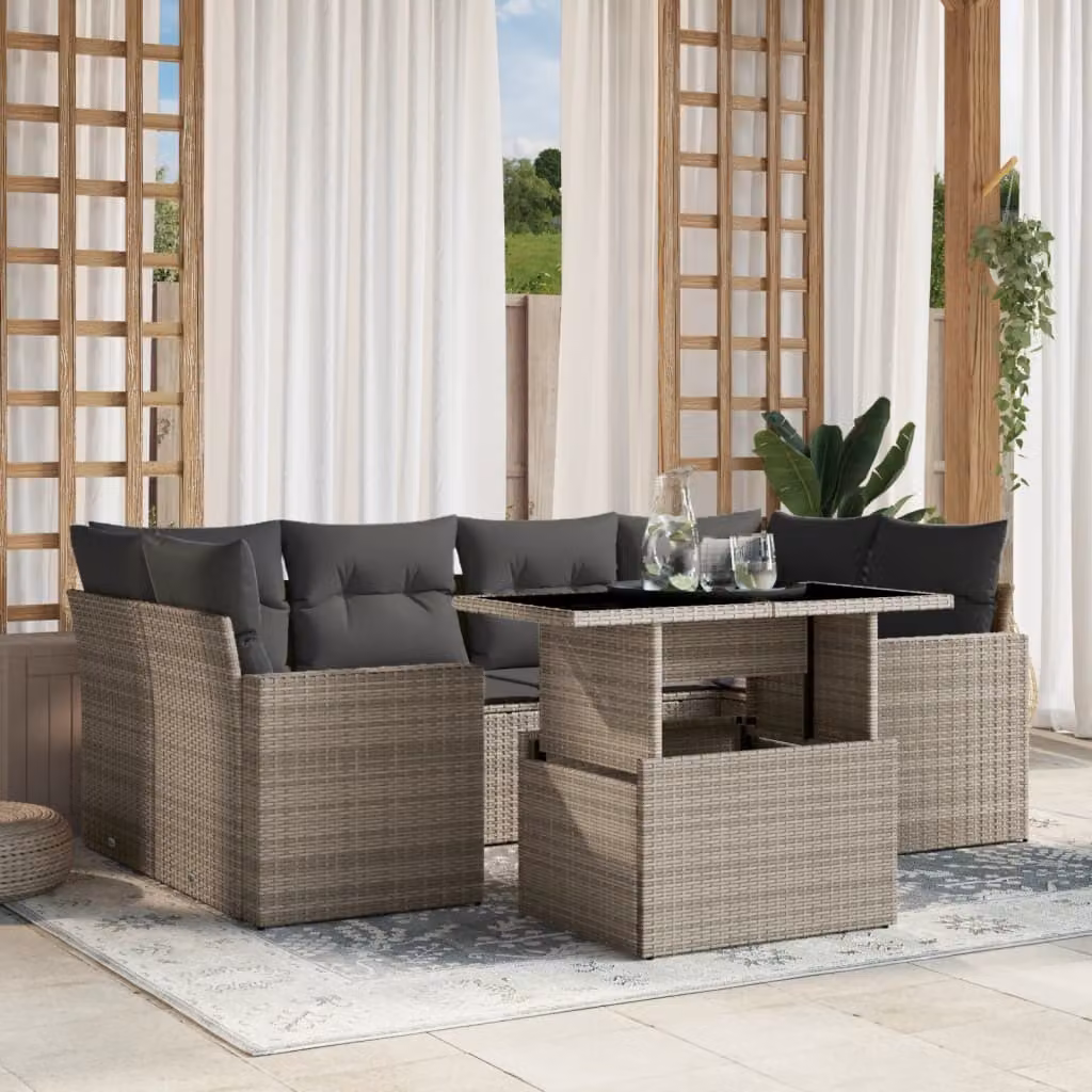 Maison Exclusive - Set Divani da Giardino 7pz con Cuscini Grigio Chiaro Polyrattan