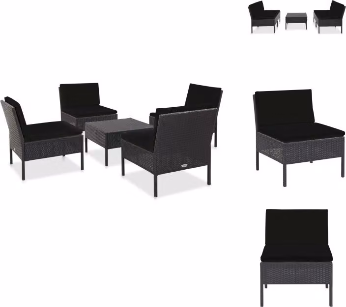 vidaXL Set di divani da giardino 5 pezzi con cuscini in poly rattan nero - Set di mobili da giardino