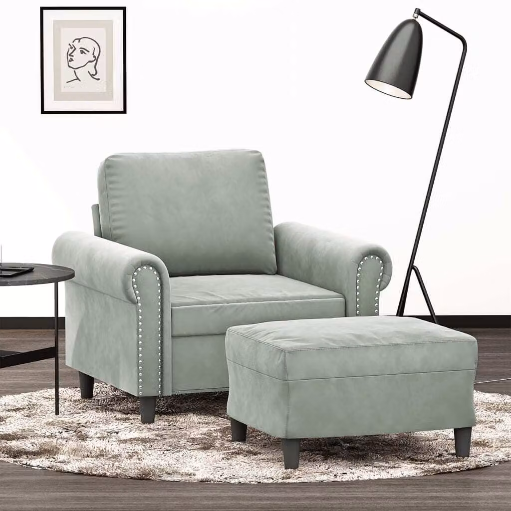 Maison Exclusive - Poltrona con poggiapiedi, grigio chiaro, 60 cm, velluto