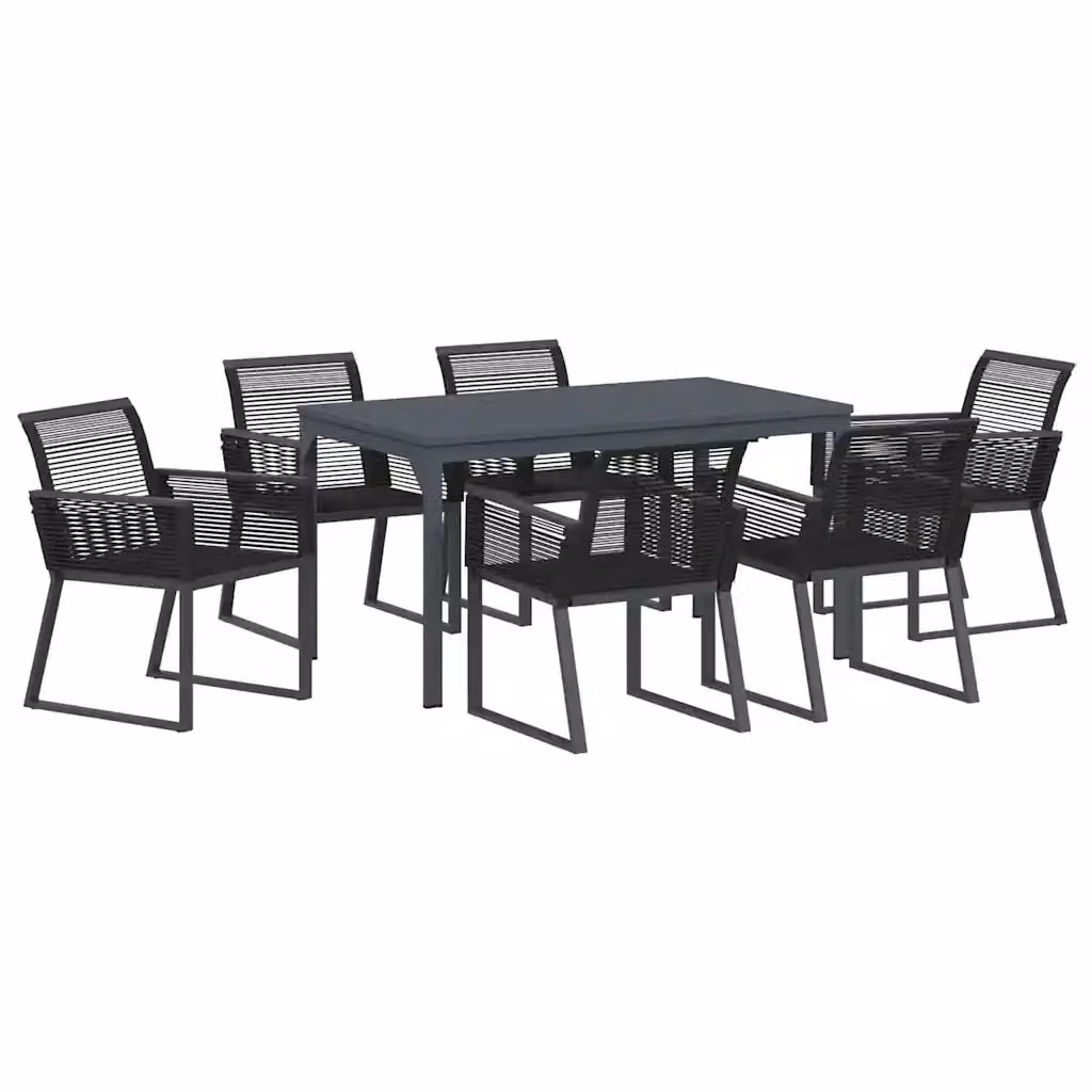 Set da pranzo per giardino e terrazza vidaXL in polyrattan nero e antracite, 7 pezzi – 2