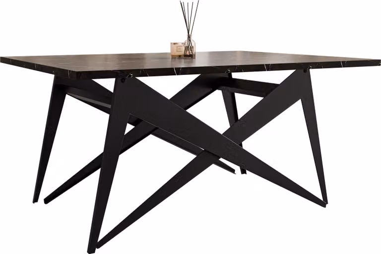 MIRJAN24 Tavolino e tavolo da pranzo Xena, 2 in 1, struttura in acciaio (Colore: Nero / Nero Pietra Grigia)