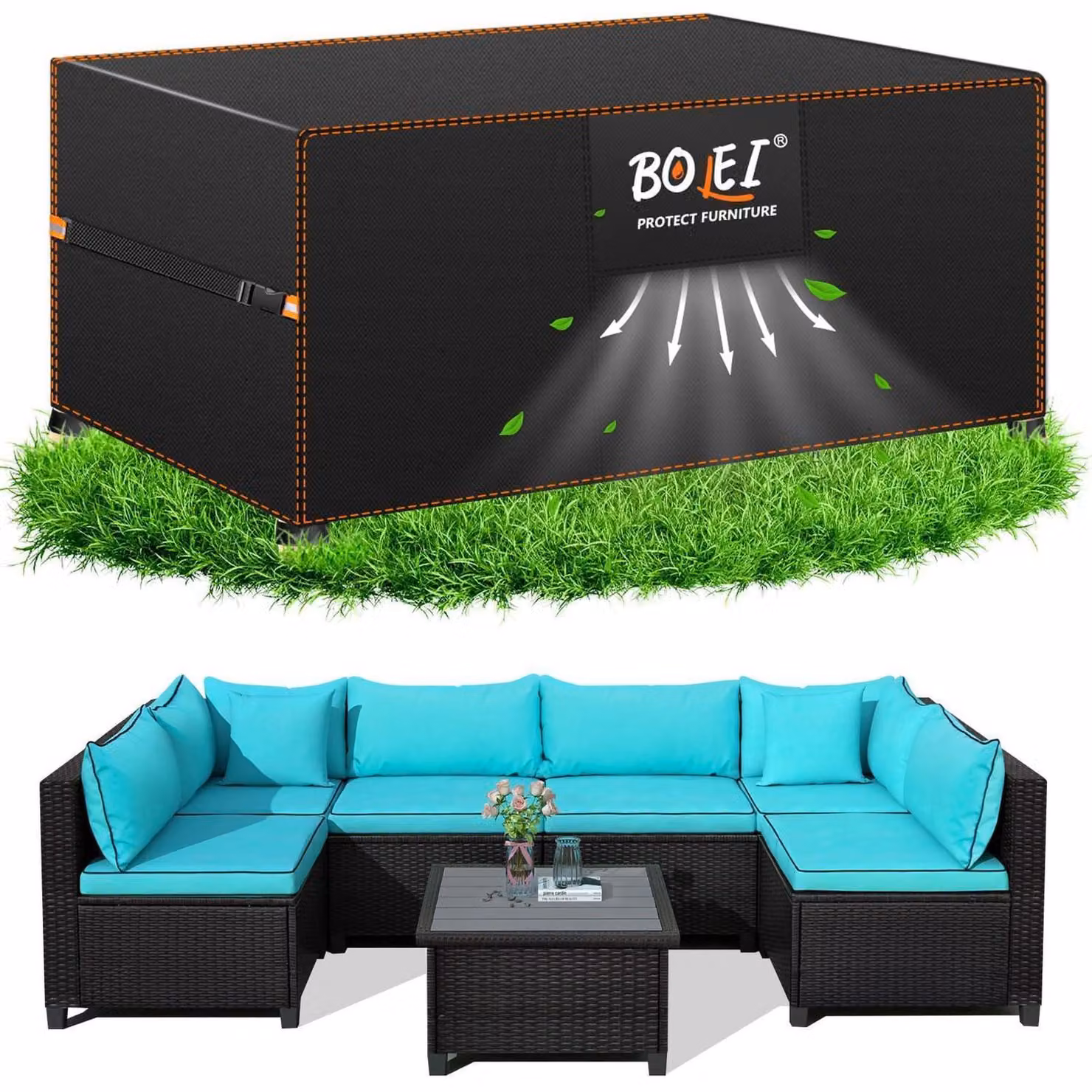 Telo protettivo per mobili da giardino, resistente alle intemperie invernali, dimensioni 180x120x74 cm, tessuto Oxford 420D, impermeabile, con aperture di ventilazione