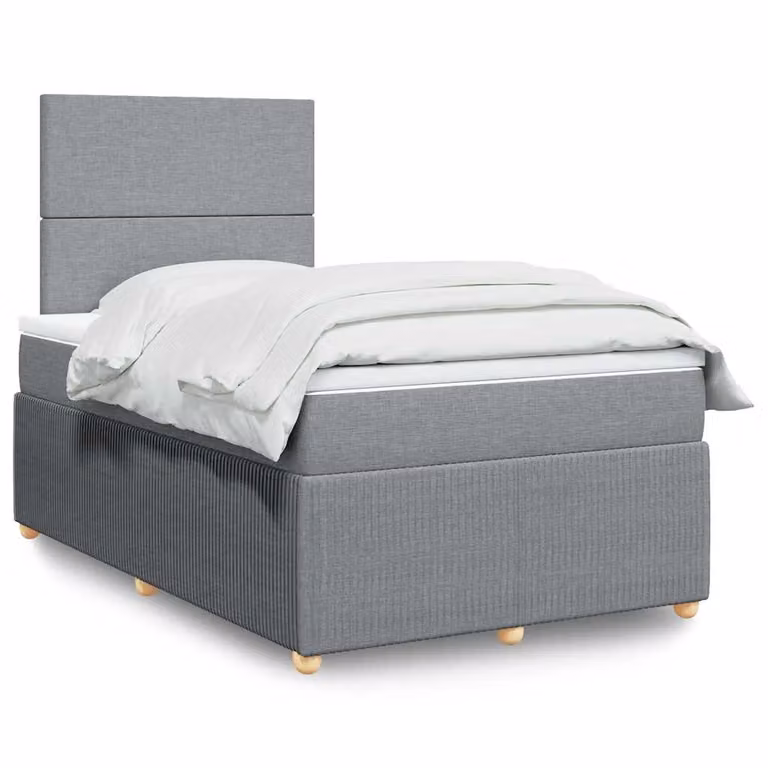 vidaXL Giroletto a Molle con Materasso Ibrido in Tessuto Grigio e Bianco L/P/H: 120 x 200 x 150,5 cm