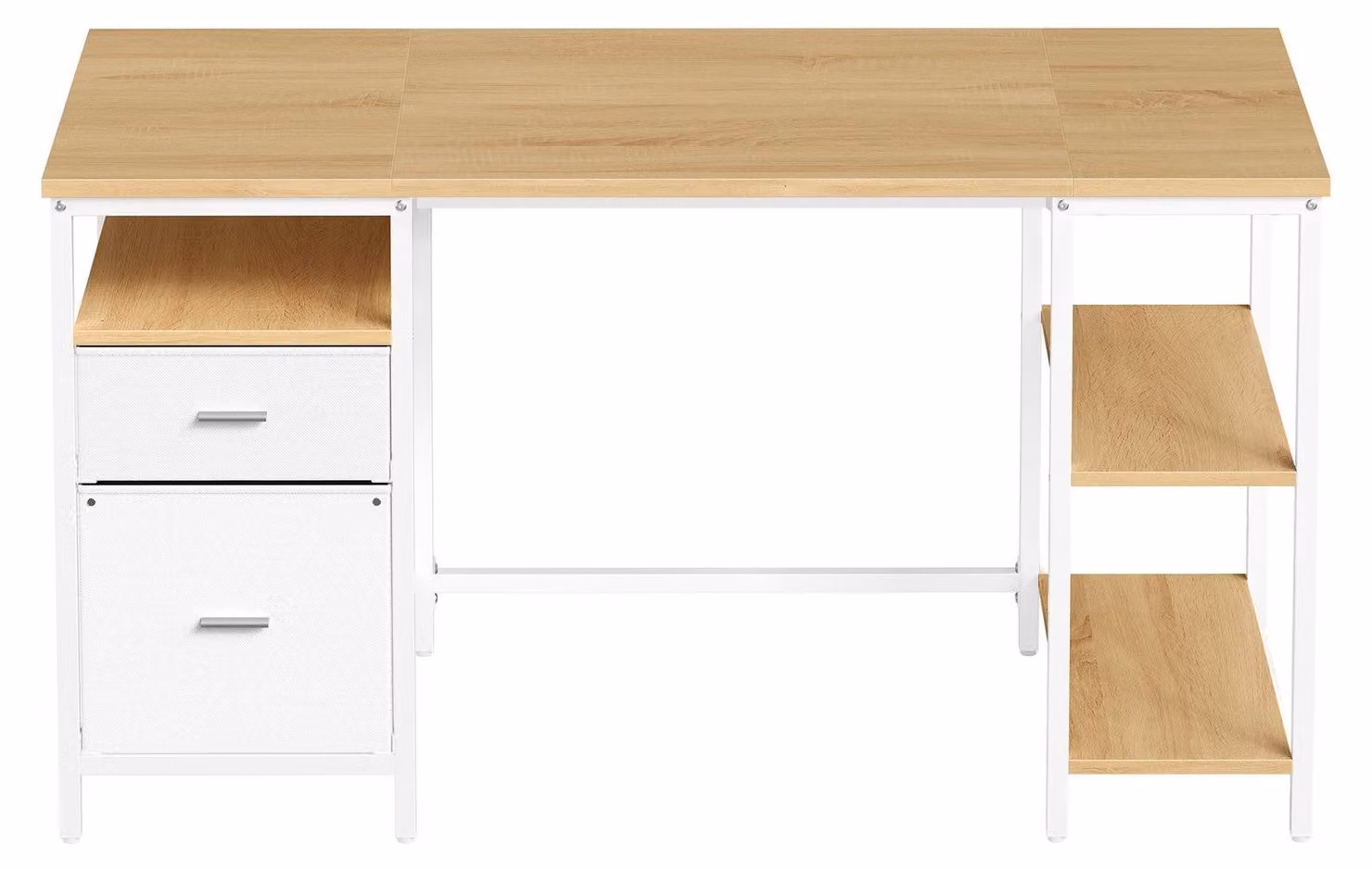 Scrivania con 3 scomparti portaoggetti e 2 cassetti | Noce bianco | 140x60x76 cm