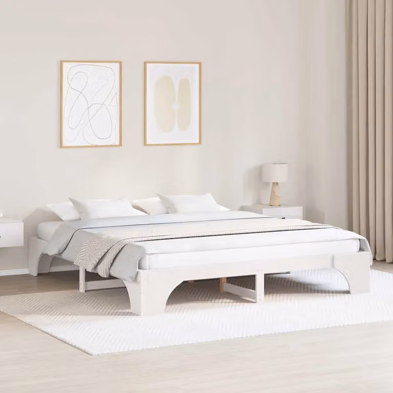 Struttura del letto moderna vidaXL in pino massello laccato bianco, L/P: 200 x 200 cm