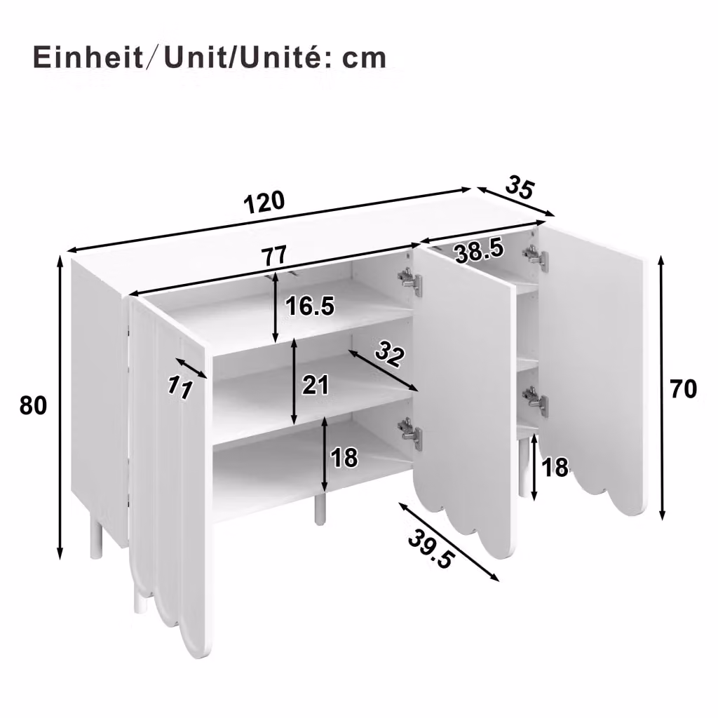SIDEBOARD REDOM moderno con ante ondulate in MDF bianco opaco L: 120 cm, P: 35 cm, H: 80 cm – 2