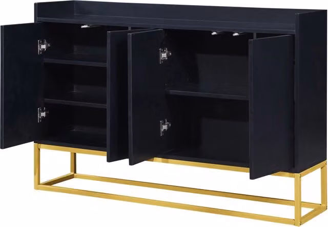 Sideboard minimalista nero a 4 ante senza maniglie per soggiorno, cucina e ingresso, 120x30x80 cm