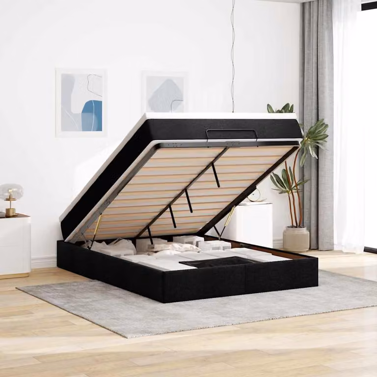 Struttura Letto con Contenitore e Materasso vidaXL in Tessuto Nero L: 140 cm, P: 200 cm, H: 280 cm