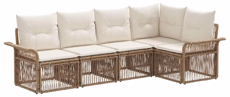 Set di divani da giardino, 5 pezzi, color beige, in rattan sintetico