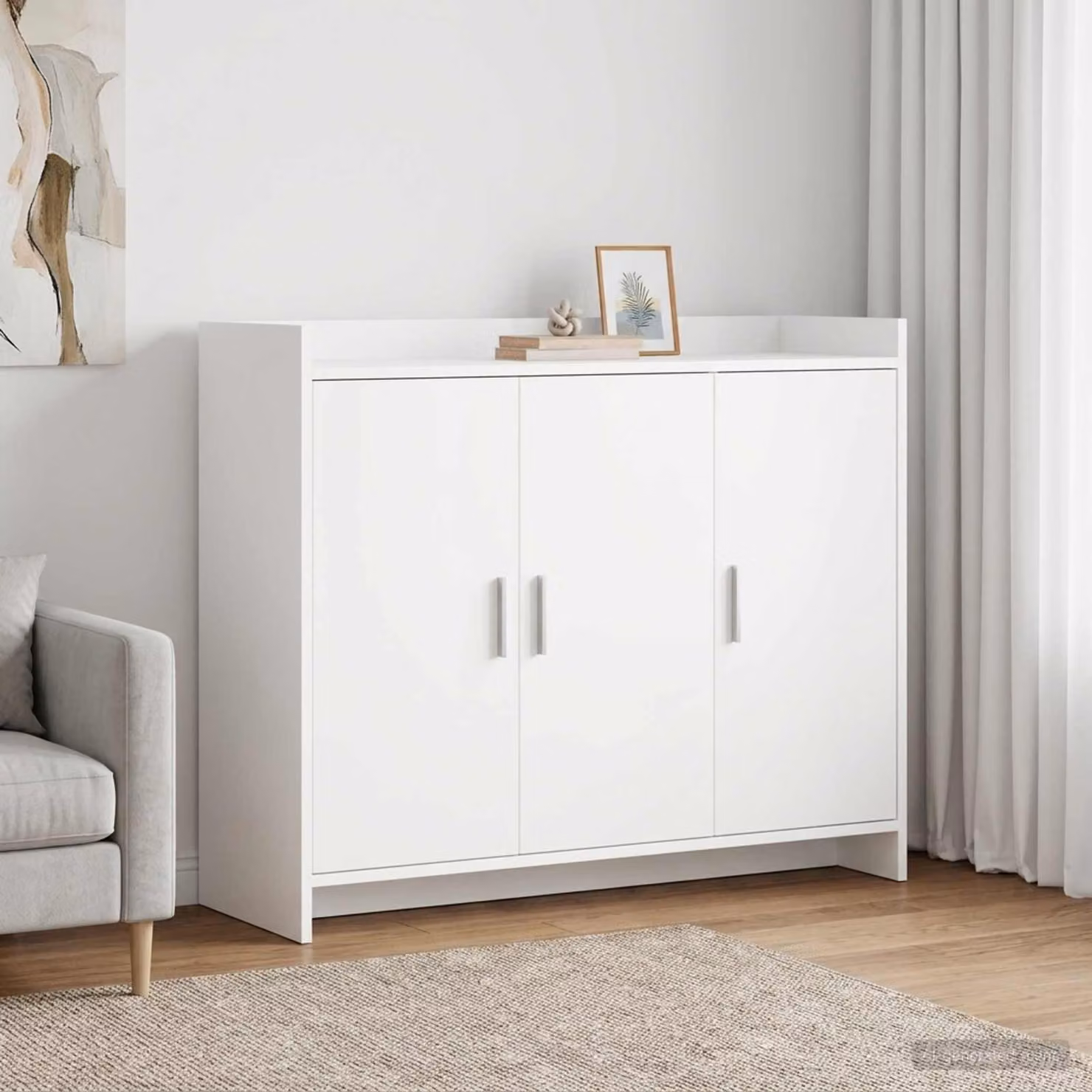 Credenza moderna vidaXL in legno ingegnerizzato e metallo, Bianco, L 98,5 x P 33 x H 80 cm