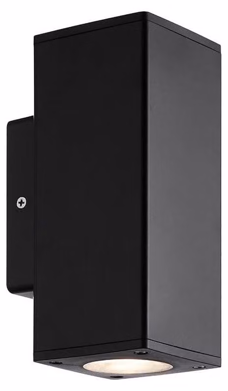 Lampada da parete esterna in policarbonato nero, dimensioni 18,6x7,6x9,9 cm, grado di protezione IP54