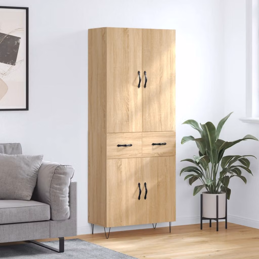 Credenza vidaXL in Rovere Sonoma con ante a battente e ripiani interni, L: 69,5 cm, P: 34 cm, H: 180 cm