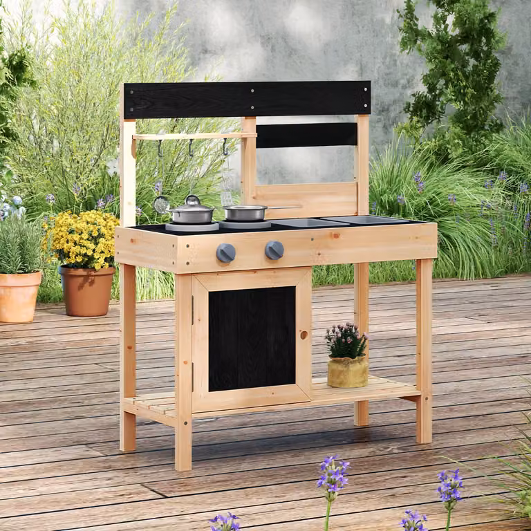 Cucina da esterno per bambini Costway in legno multicolore con 2 lavandini removibili